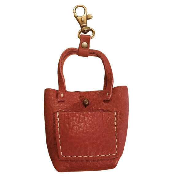 Portland Leather Teeny Tiny Tote Keychain Sugar Pink Pebbled Mini Bag Charm - Picture 1 of 5